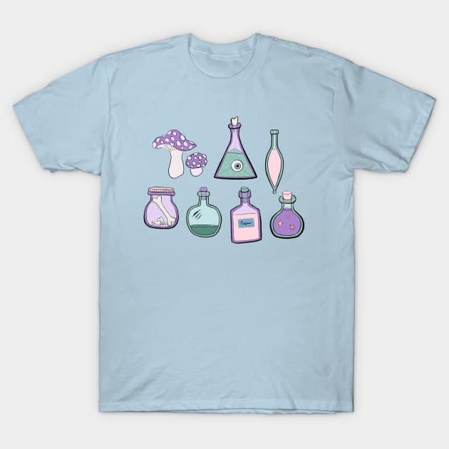 Witchy Potions with Bones and Mushrooms T-Shirt by magicae